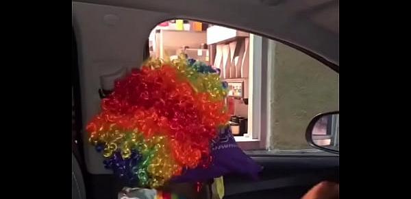  Clown gets dick sucked while ordering food